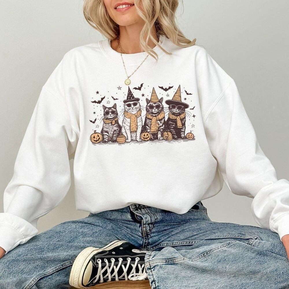 Cat Halloween Sweatshirt, Halloween Gifts, Gift For Her, Cat Mom Sweatshirt